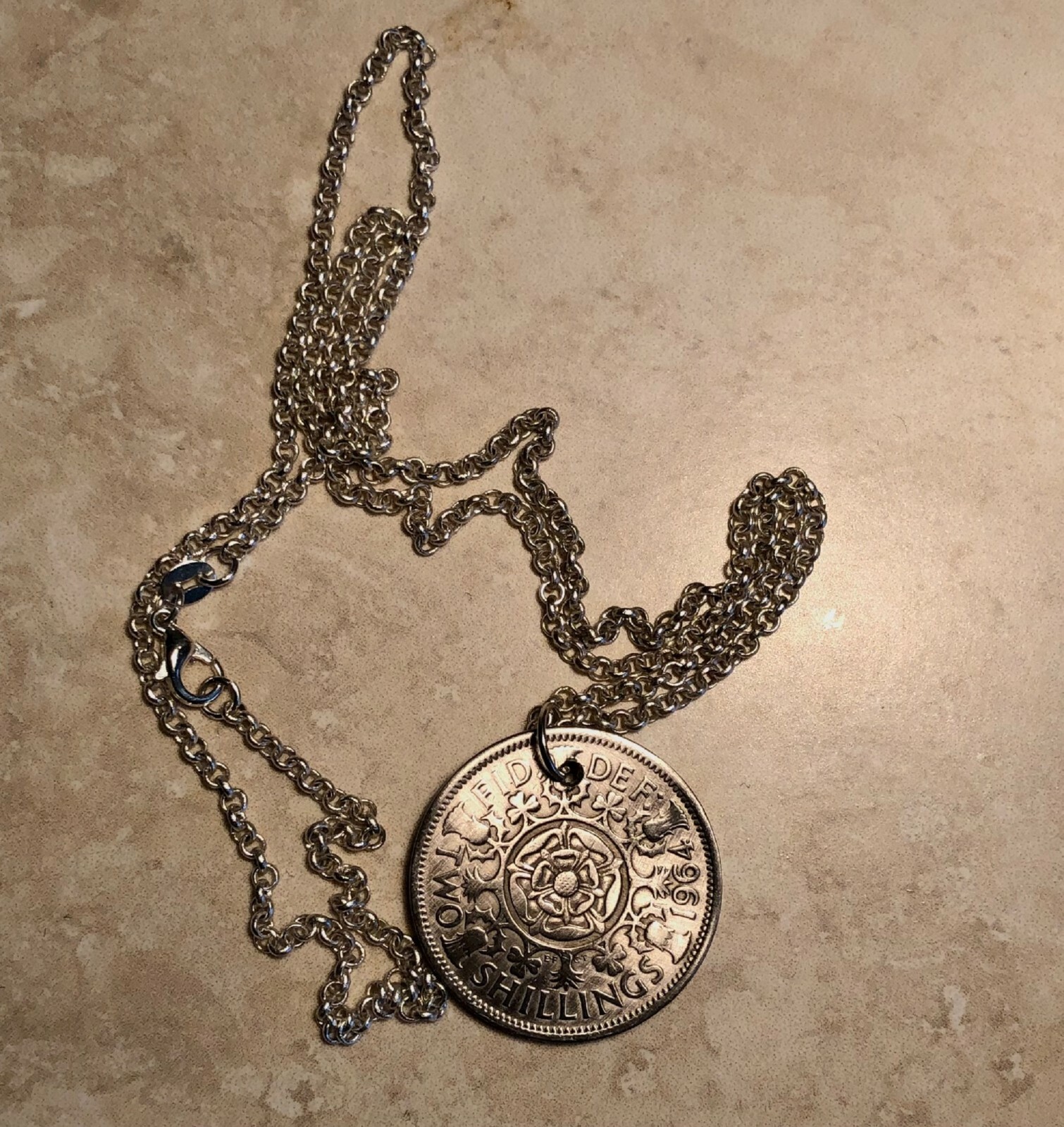 United Kingdom Coin Pendant United Kingdom 2 Shilling Vintage Handmade