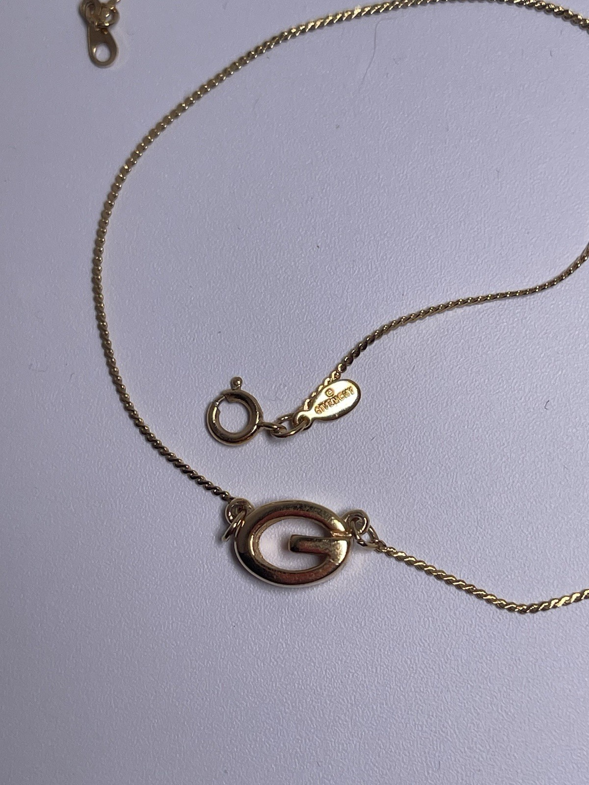 Vintage Givenchy Gold Plated G Pendant Serpentine Chain Choker Necklace