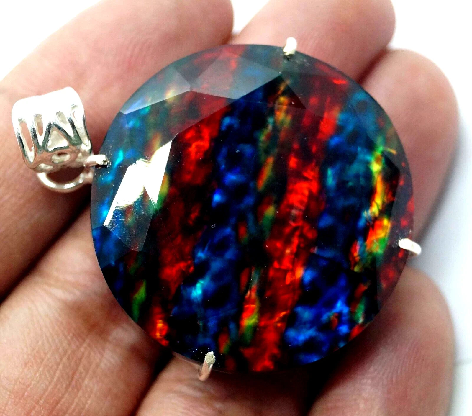 50 CT+ Amazing Fire Ammolite Pendant 925 Sterling Silver Plated Jewelry For Gift