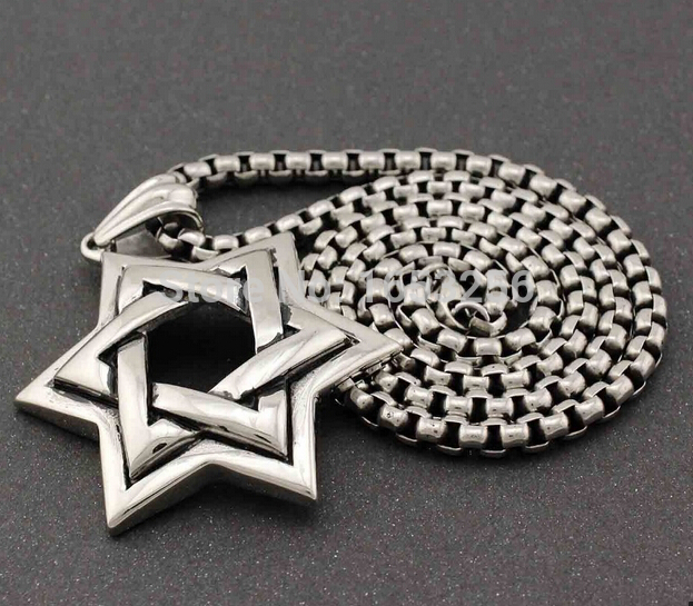 20”-32” Stainless steel Large jewish star of David Necklace Pendant Rolo Chain
