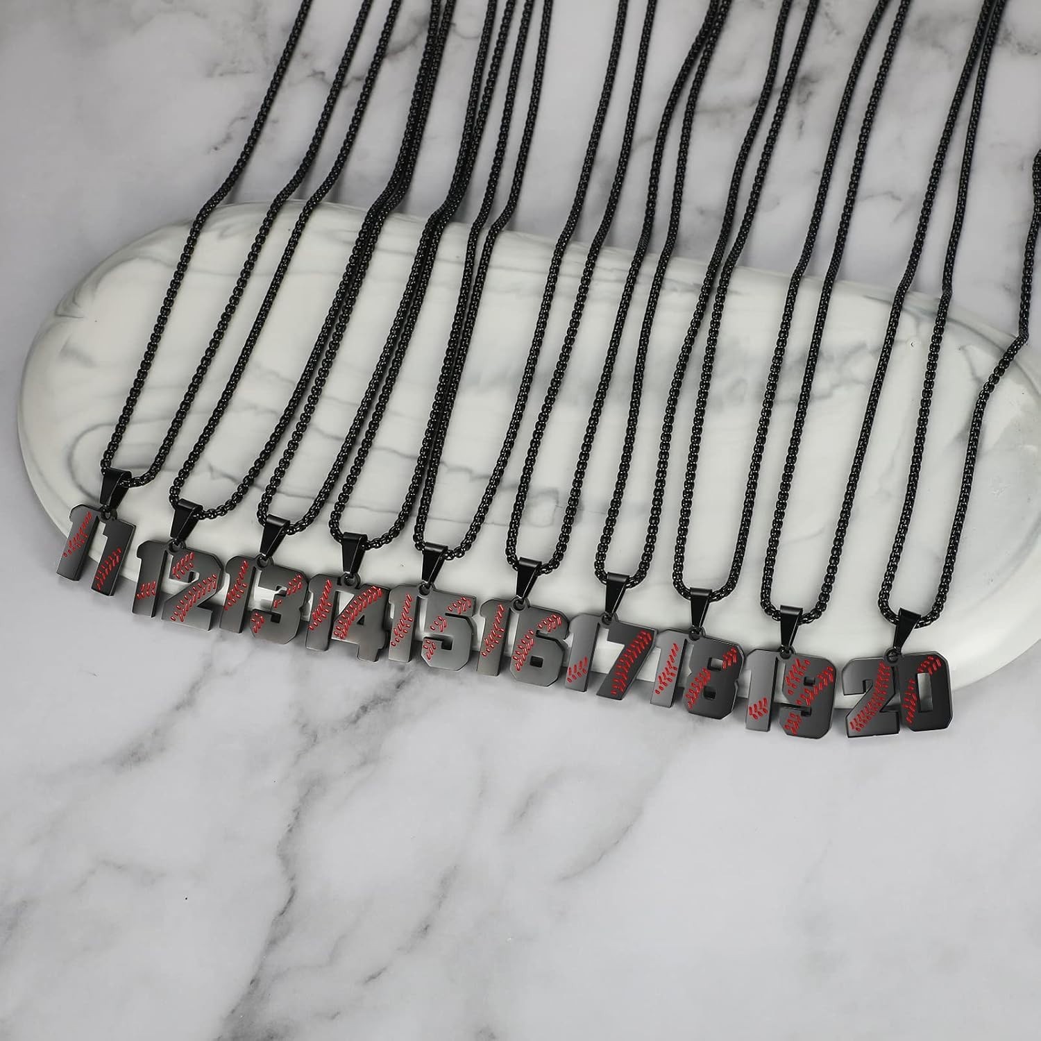 Baseball Number Necklace – Stainless Steel Chain Pendant for Men Athletes 00-…