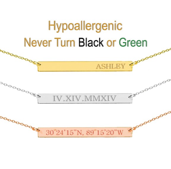 Dainty Personalized Bar Necklace Custom Engraved Any Name 18k Gold Jewelry Gifts