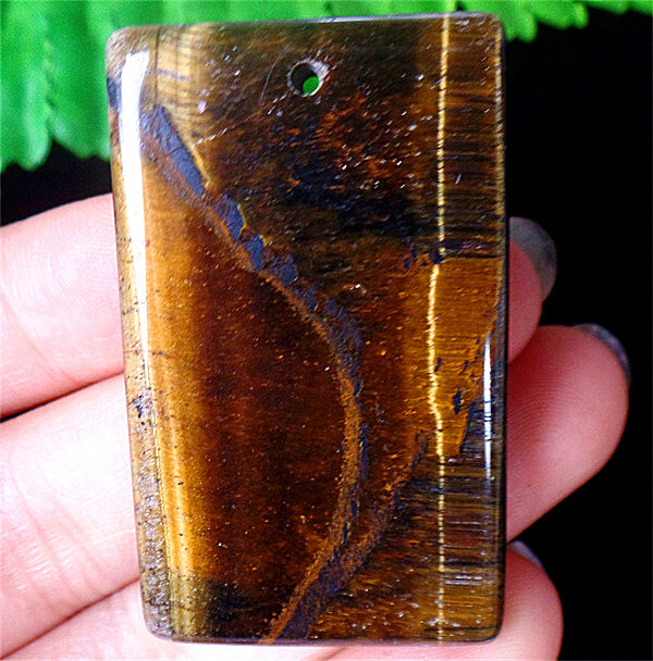 47x29x7mm Natural Brown Tiger Eye Gem Reiki Stone Oblong Pendant Bead DY3948