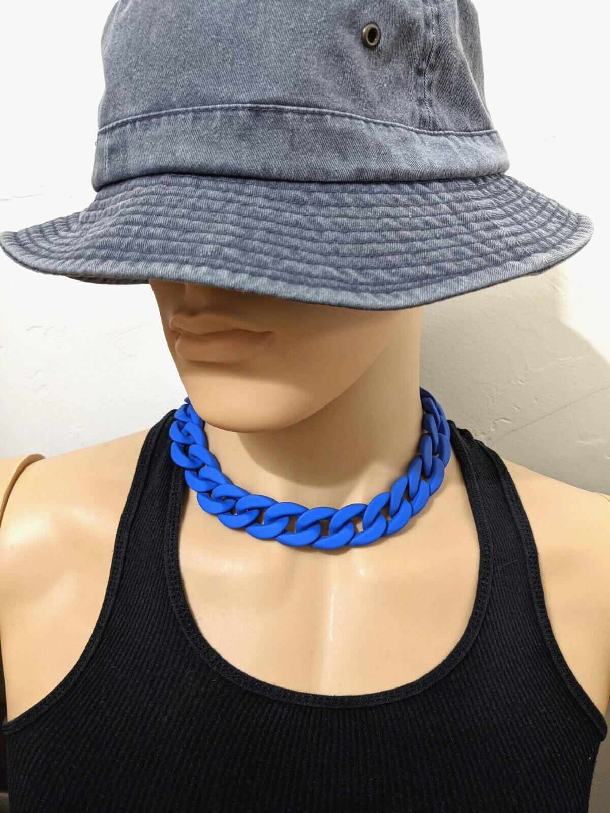 Men Chunky Chain Necklace Streetwear Blue Acrylic Material One Size 21 in Length