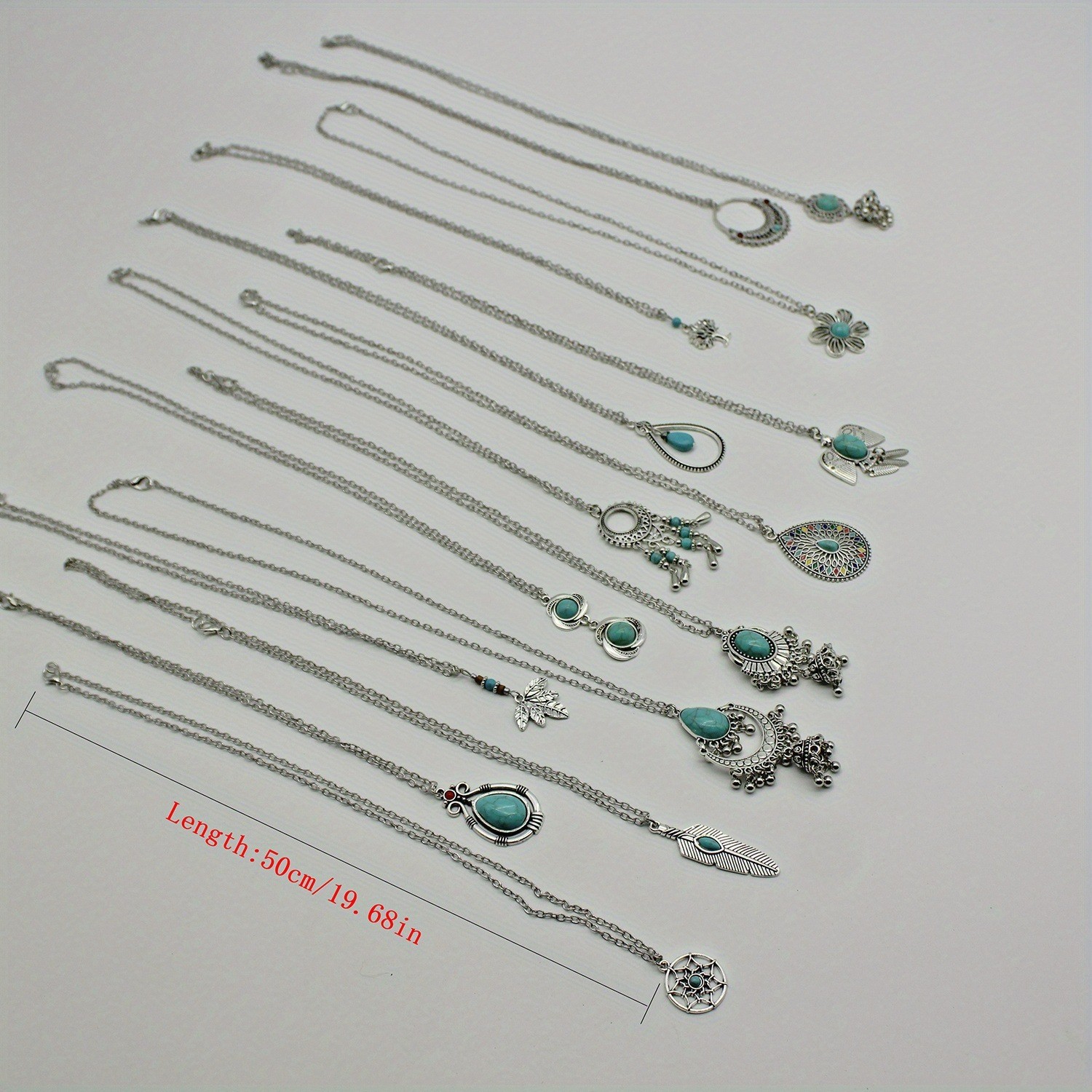 15Pcs Bohemian Vintage Fashion Jewelry Set Ethnic Turquoise Pendant Necklaces