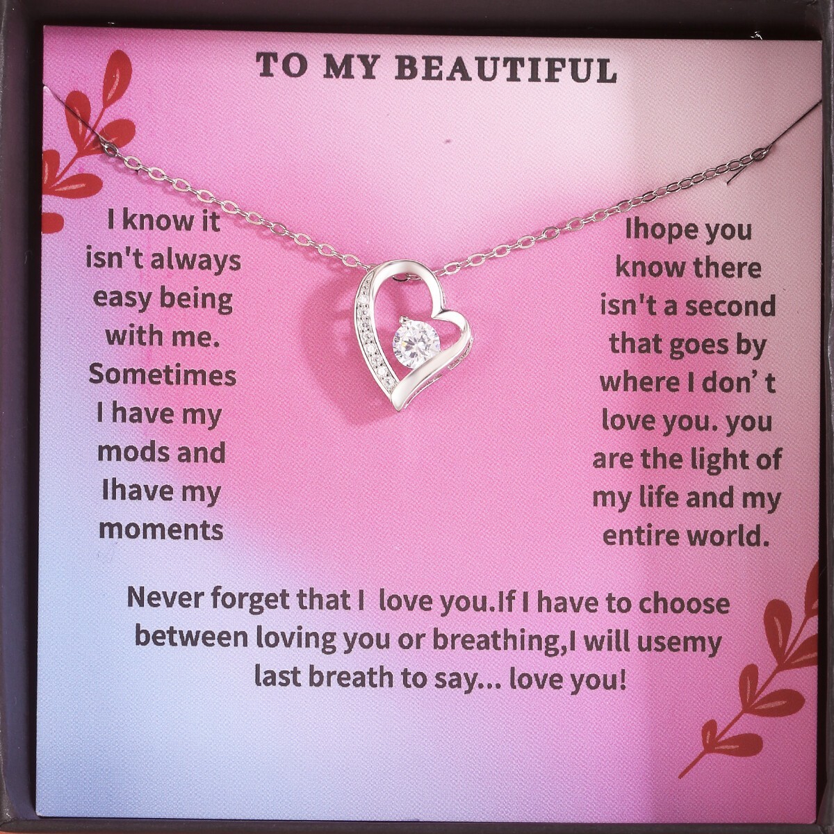 TO WIFE CUSTOM GIFT Heart Pendant Necklace Valentine’s Day Birthday Gift for her