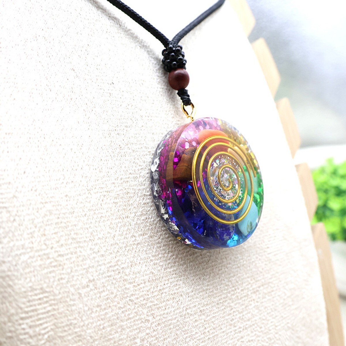 7 Chakra Necklace with Magnetic Energy Talisman – Handmade Crystal Resin Pendant