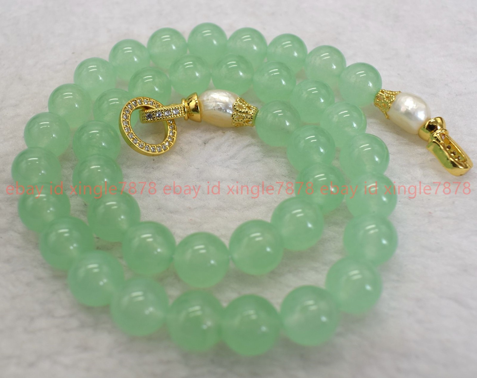 New Fashion 8/10/12mm Light Green Jade Pearl Round Gemstone Neckalce 16-28in