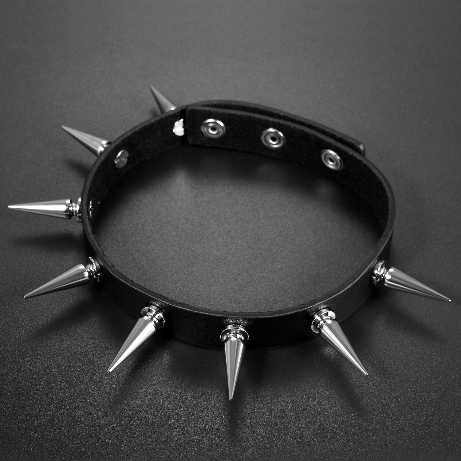 Punk Gothic Long Spike Stud Belt Black Faux Leather Snap Choker Collar Necklace