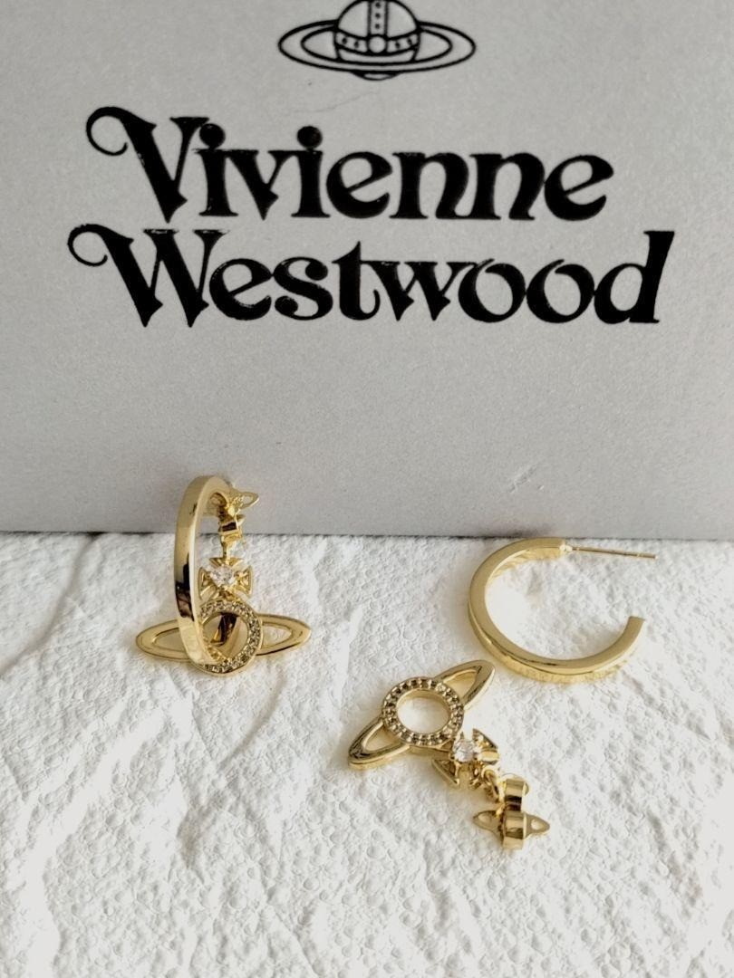 Vivienne Westwood Earrings MIRANDA Orb Hoop Dangle Gold w/Pouch NO BOX