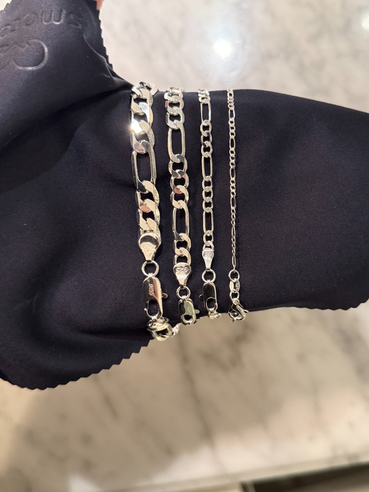 925 Sterling Silver Figaro Necklace Heavy SP Solid Link Chain 18-24″