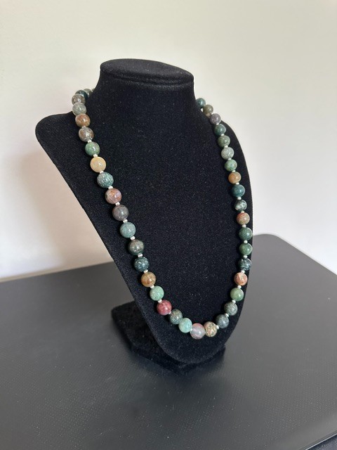 Natural Moss Agate Multicolor Round 10 mm Gemstone Beads 22″ Necklace