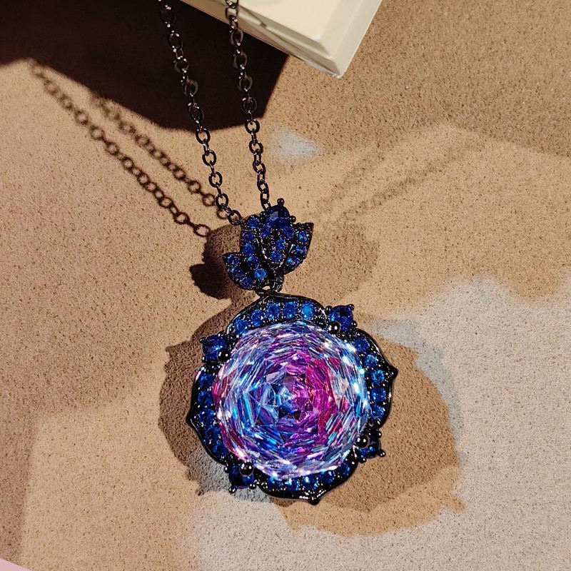 New 18mm Rose Cut Bi Color Tourmaline Gems Women Necklace Pendant Black Gold