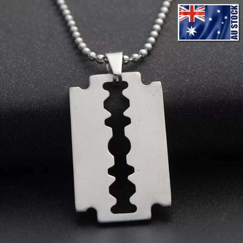 Stainless Steel Plain Silver Razor Blade Pendant Necklace Mens & Womens 18″- 30″