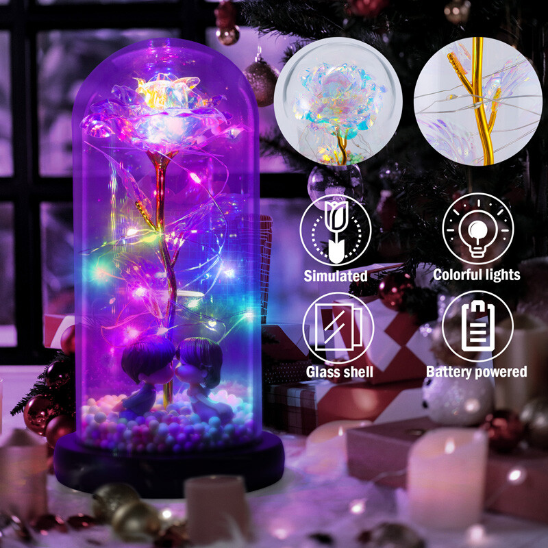 Beauty and The Beast Rose LED Enchanted Galaxy Rose Eternal Flower Lighted Décor