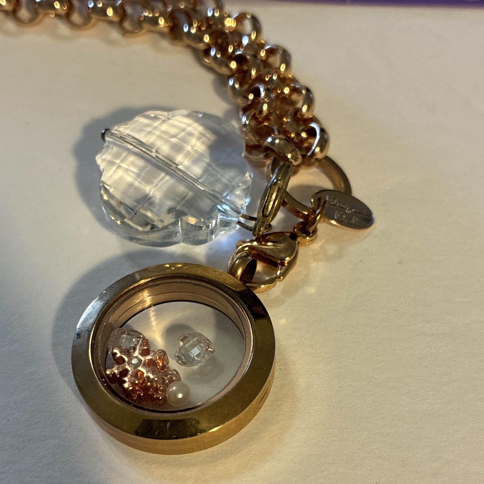Origami Owl Rose Gold Convertible Living Locket Necklace Winter Snowflake Set