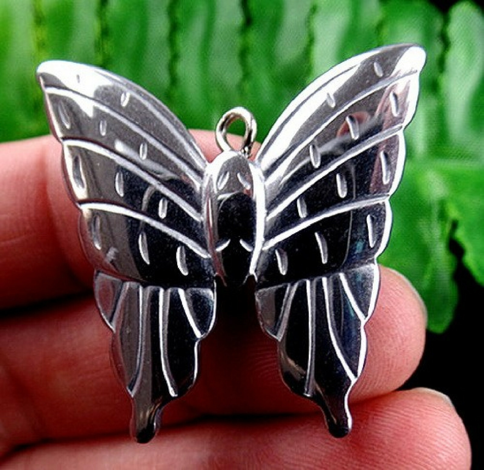 Healing Hematite Carved Face Butterfly Silver Pendant Free Necklace & Gift Bag