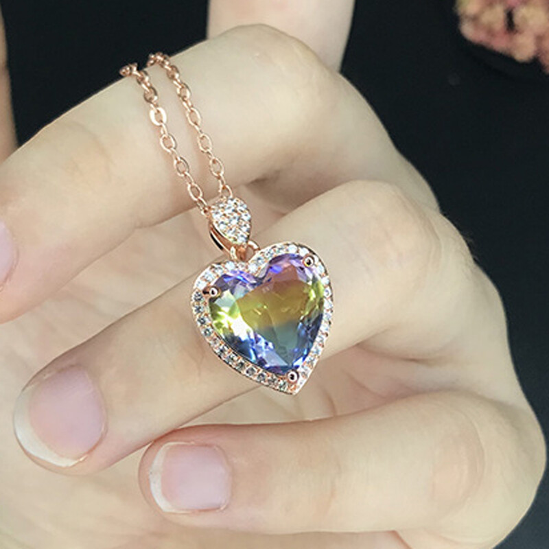 2pc Lot Women Jewelry Gifts Bi Color Tourmaline Gemstone Necklace Pendant Rings