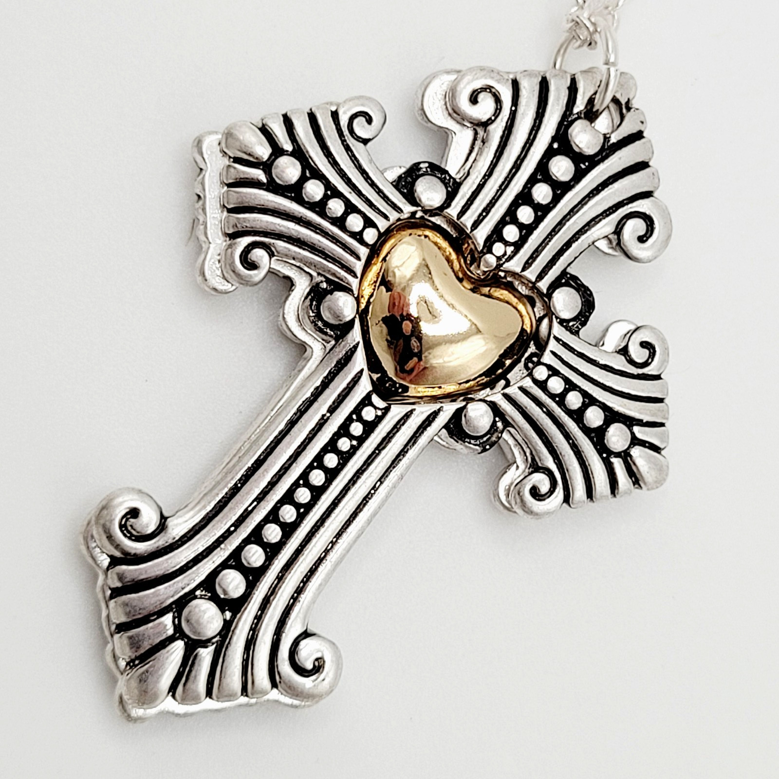 Modern Slide Cross Heart Charm Serenity Prayer Roman Style Silver Tone Necklace