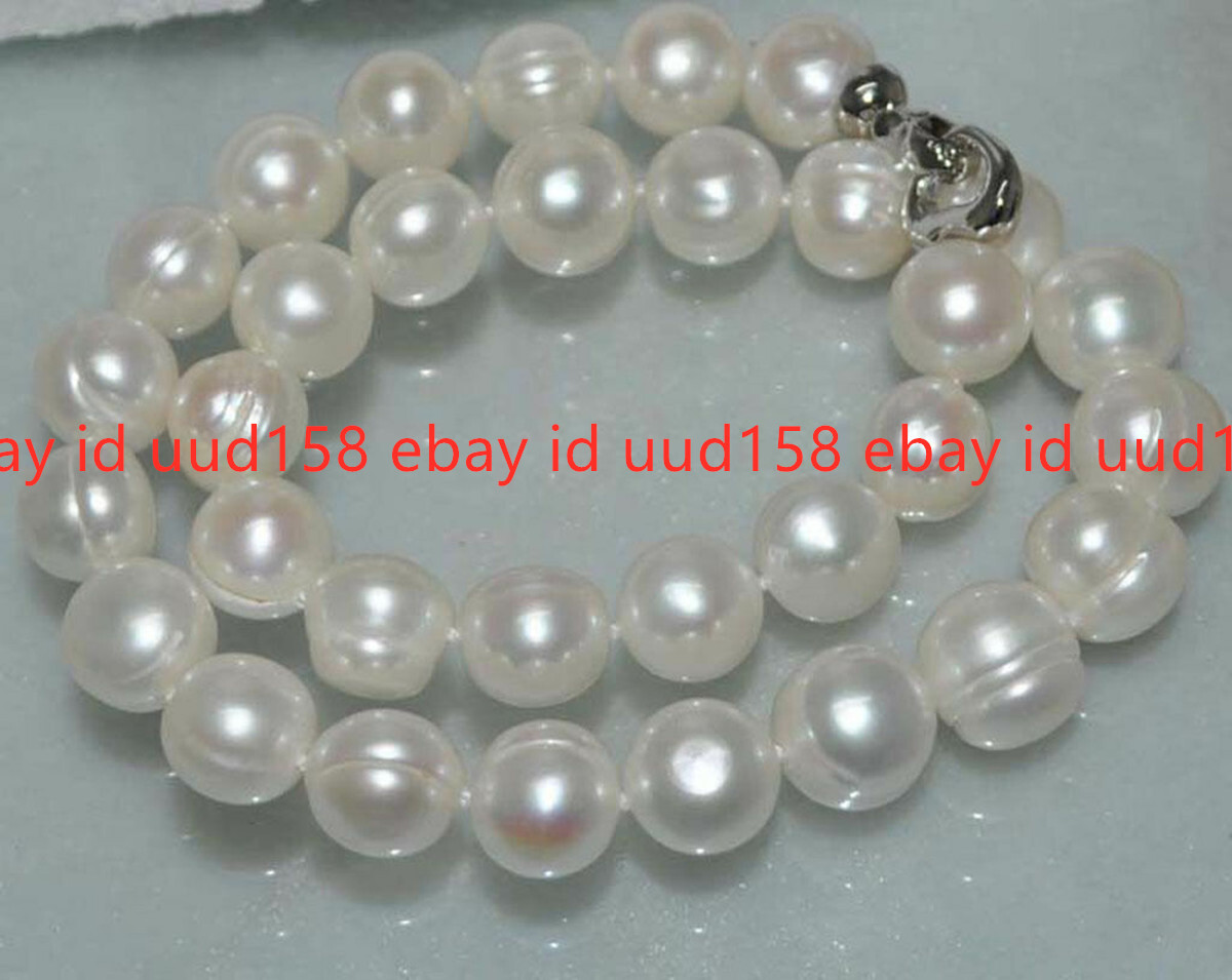 AAA Natural Huge white 11-12mm Cultured freshwater Pearl Necklace 18″