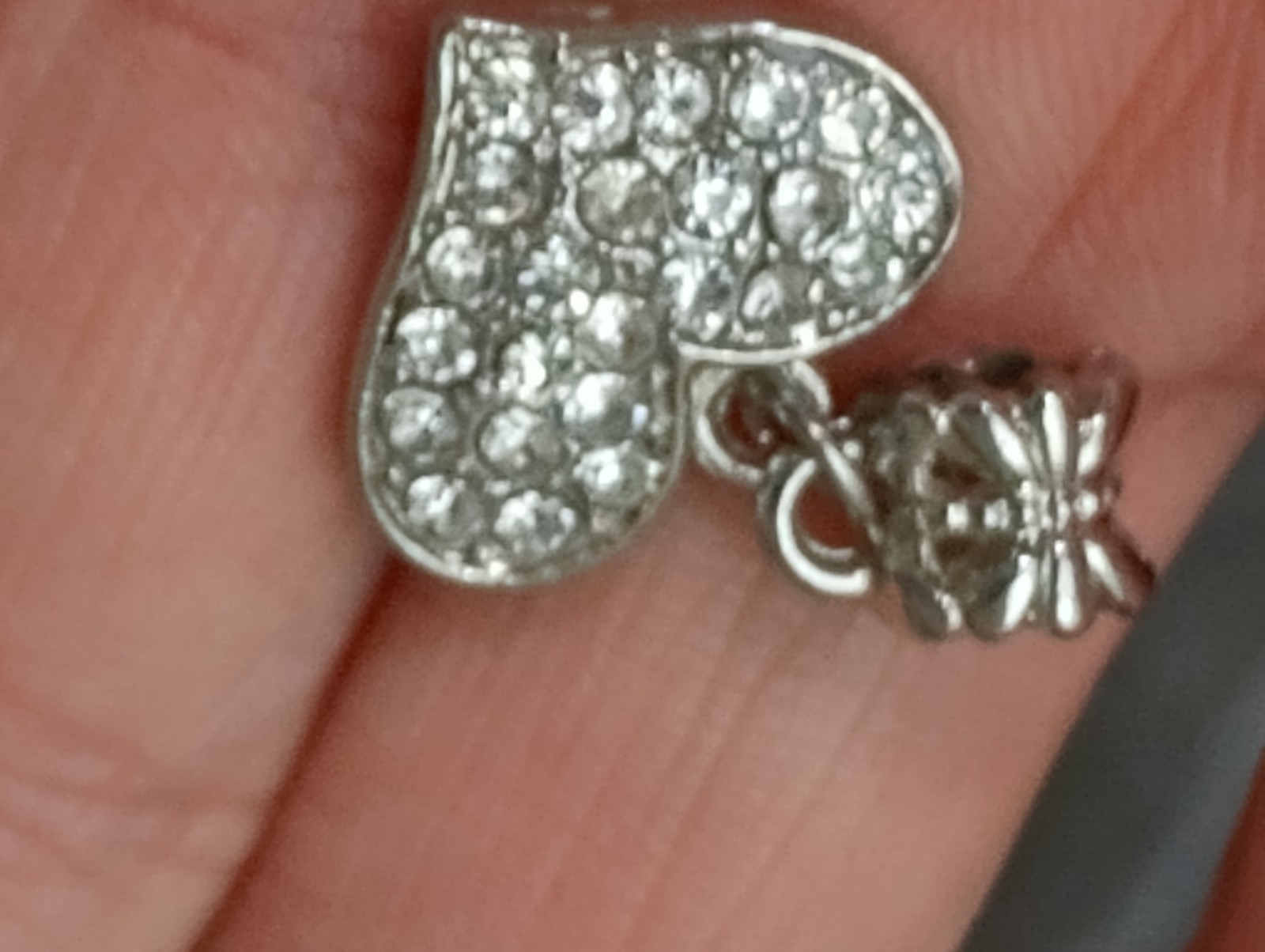 Flawless Silver Tone Crystal Encrusted Charm Heart Slide Charm Pendant ~1in CP01
