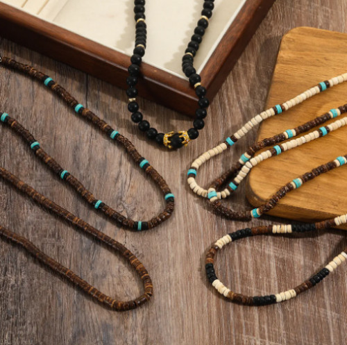 Men’s African Necklace African Beaded Coconut Shell Jewelry Surfer Necklace Gift