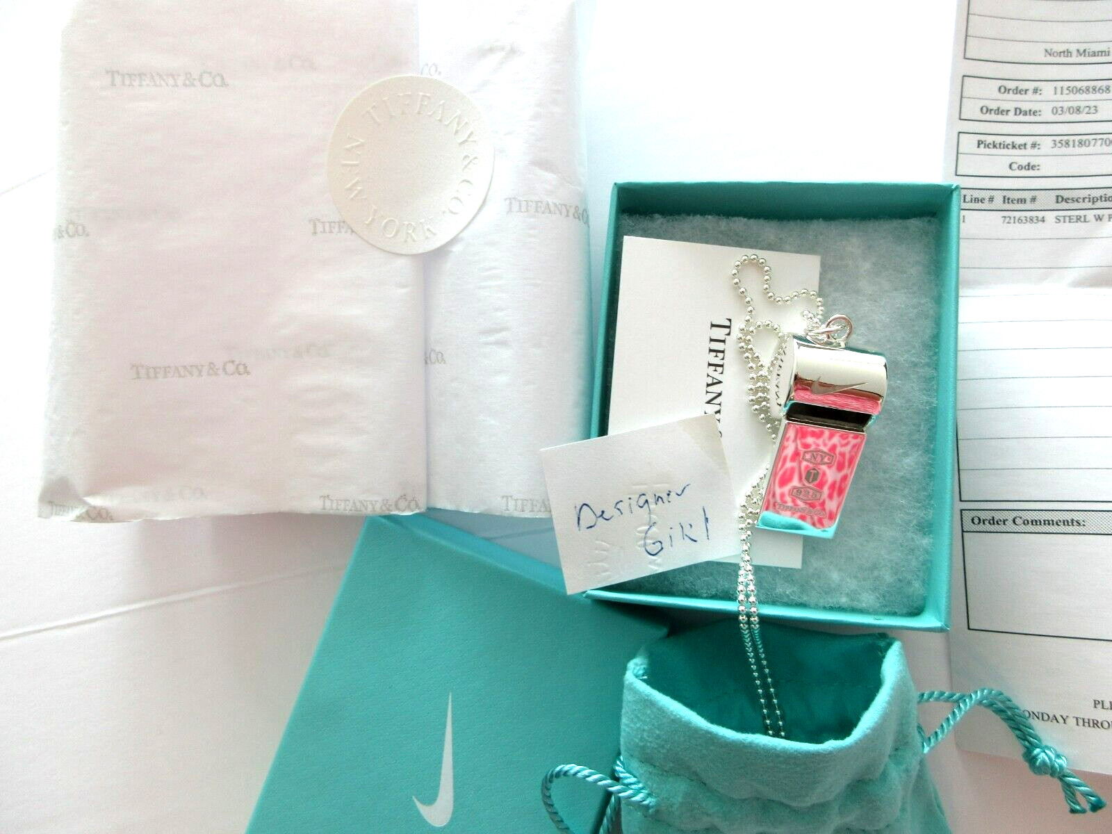 Tiffany and Co. X Nike Collab Sterling Silver Whistle Pendant necklace NEW