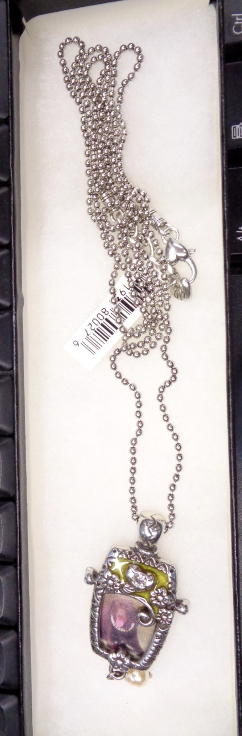 36″ BRIGHTON Enamel JOY HEART Photo Picture Frame Cameo Long Necklace BR50A0