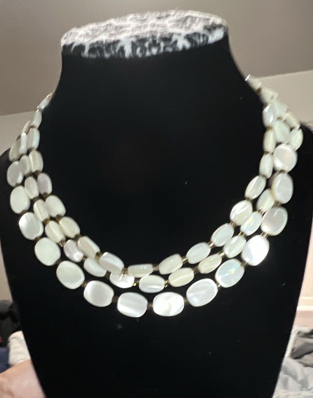 3 strand coin pearl necklace in excellent condition.