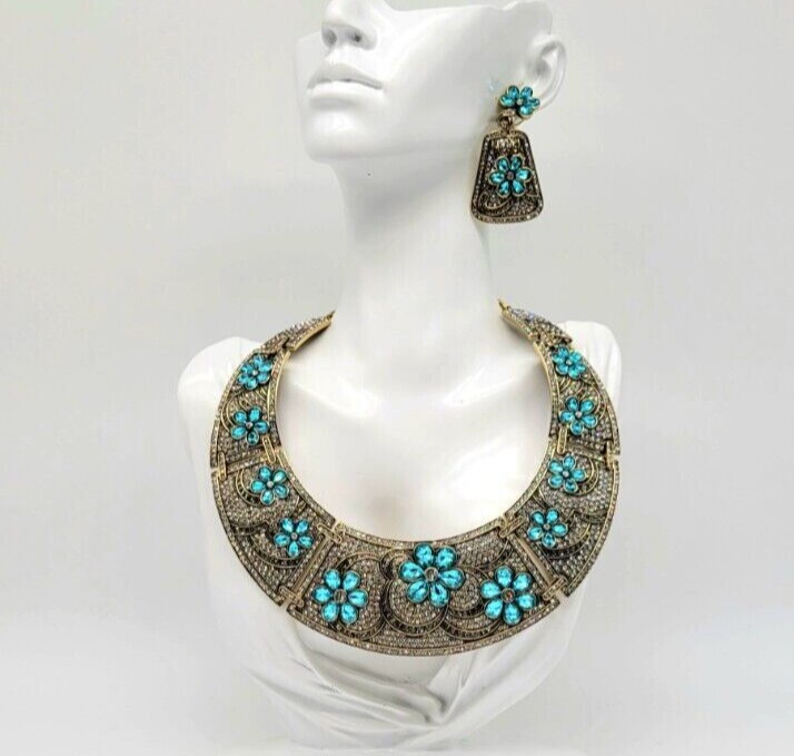 Heidi Daus ‘All That Glitters’ Crystal Floral Hinged Collar + Matching Earrings