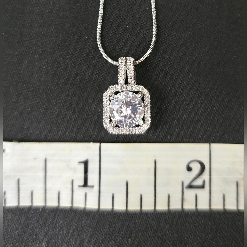 Elegant Stainless Steel White Gold Overlay Cubic Zirconia Pendant Necklace NWOT