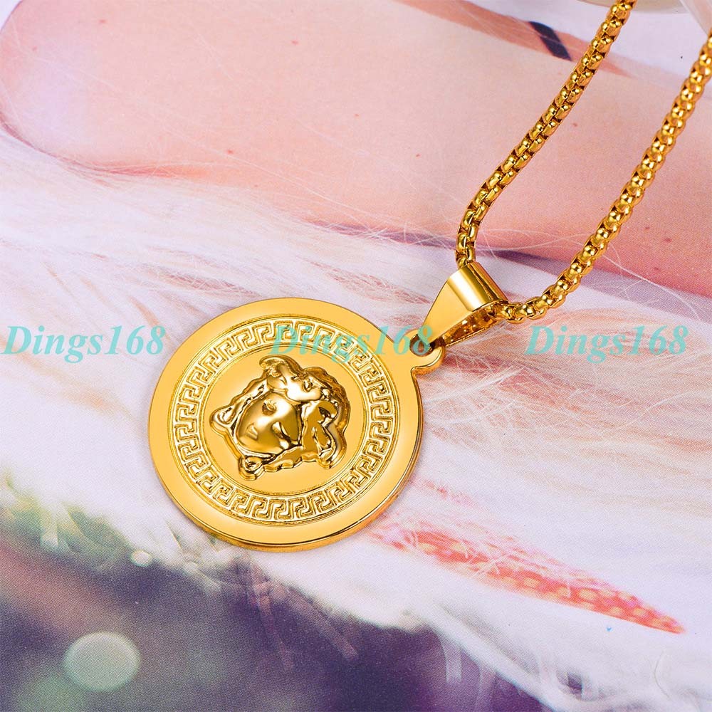Men&Women’s Real 18K Yellow Gold Filled Round Medal Pendant+ Necklace Chain G192