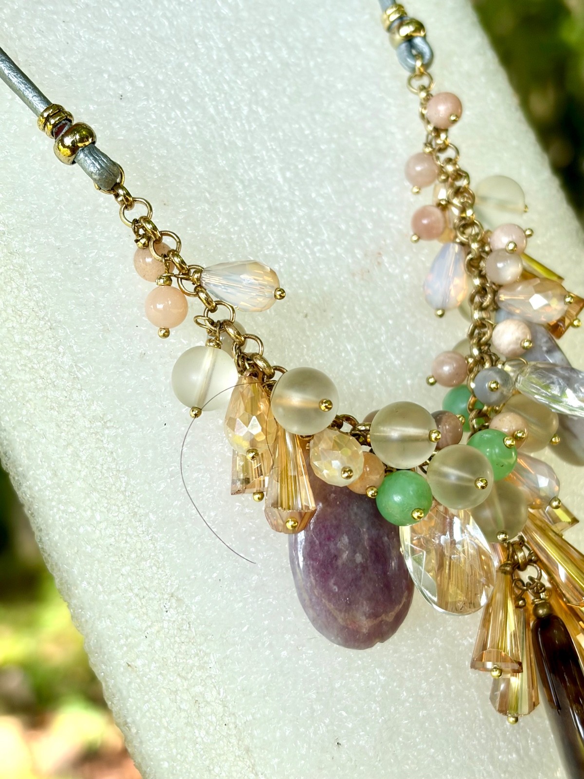 Anthropologie Nakamol Beaded Necklace Crystal Rhinestone Natural Stone Drops