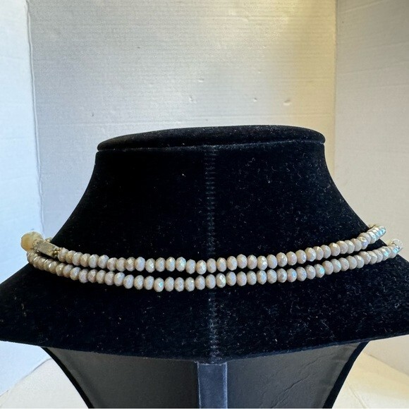 Beautiful Lariat Necklace Multi Wear Faceted Beads with Leather Tassel