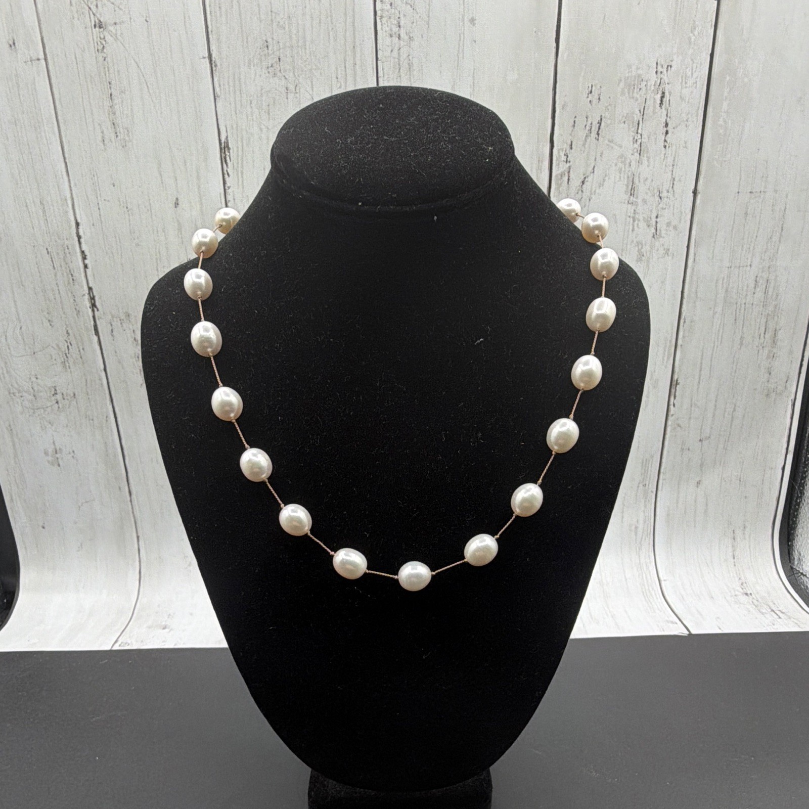10k Yellow Gold Thread Tin Cup Style Pearl Necklace