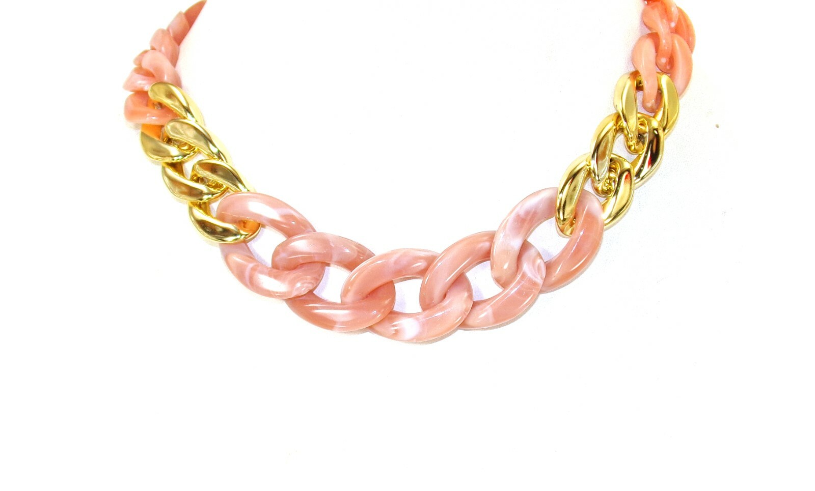 Pink and Gold Link Necklace with with large pink links and shiny gold links New