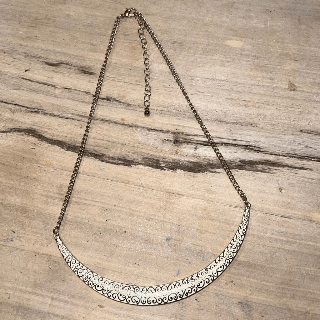 Filigree White And Gold Tone Collar Necklace