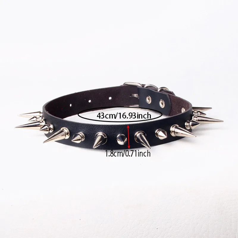 Punk Long Spike Choker Faux Leather Collar Women Men Cool Big Rivets Studded