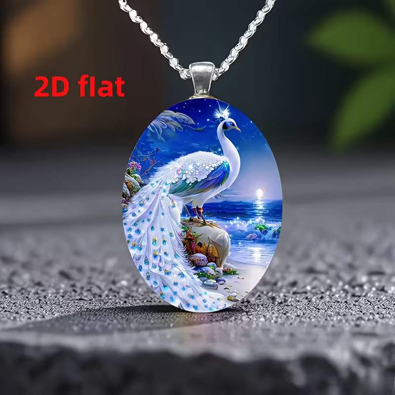 Peacock Beauty Oval Jewelry Vintage Silvery Gothic Bird Pendant Necklace B