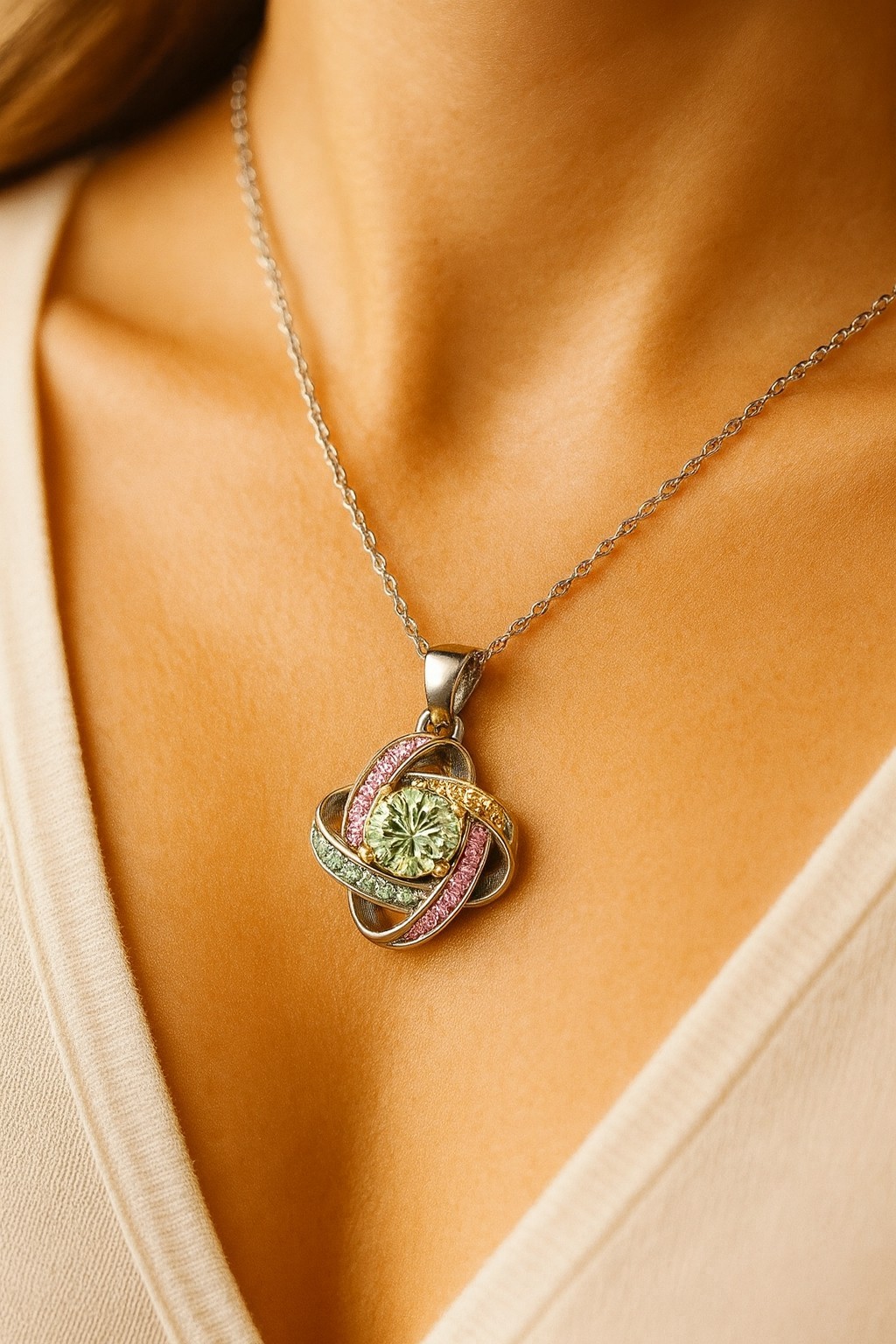 Infinity Knot Pendant Necklace Mint Green Crystal Multicolor Love Knot Jewelry