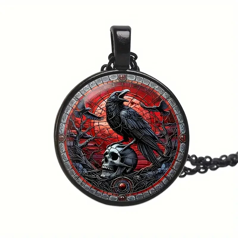 1 Cool Crow Necklace, Stylish Male Necklace, Personality Skull Head Necklace, Go