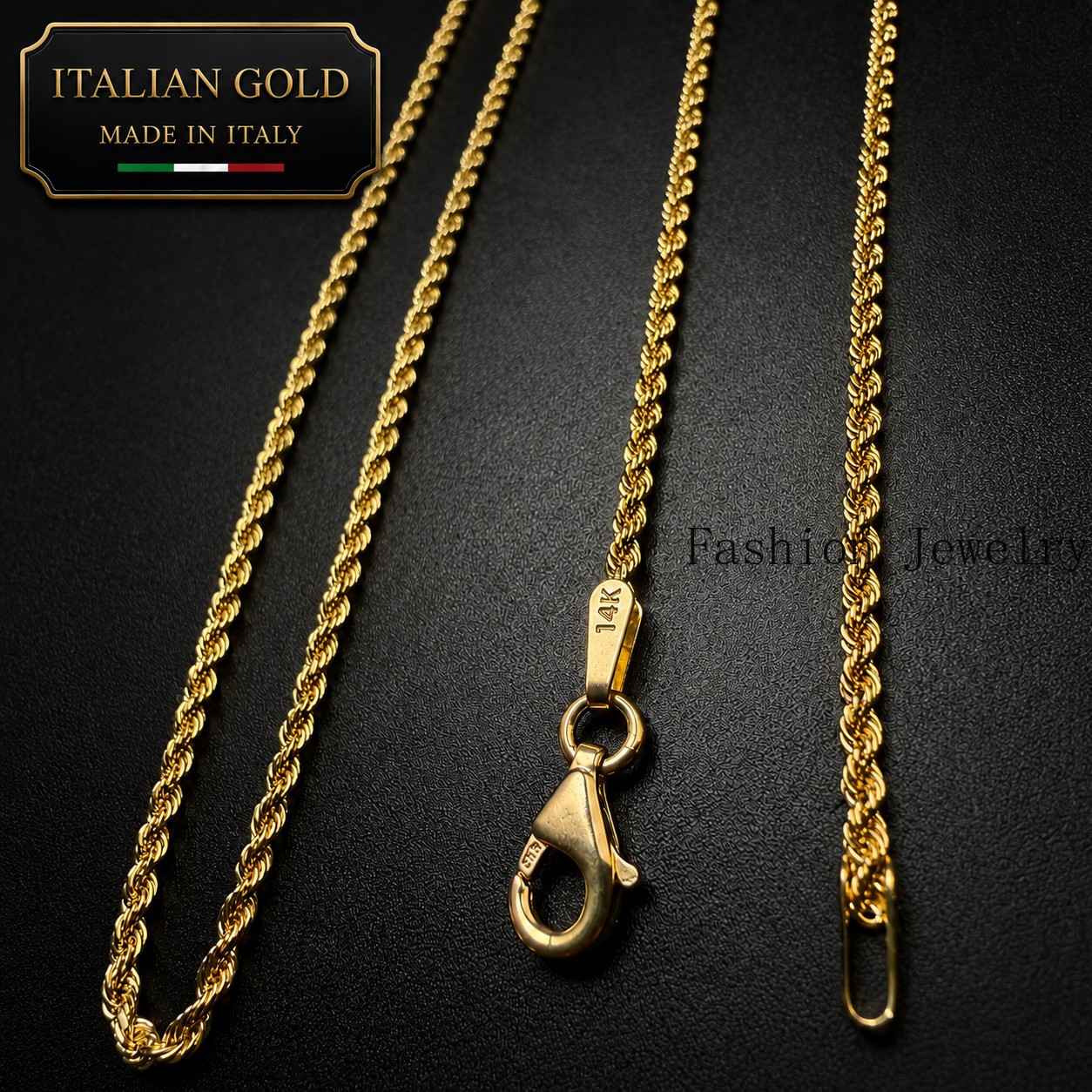14K Solid Gold Diamond Cut Rope Chain 1.5mm Necklace 16″ – 24″ Italian Gold