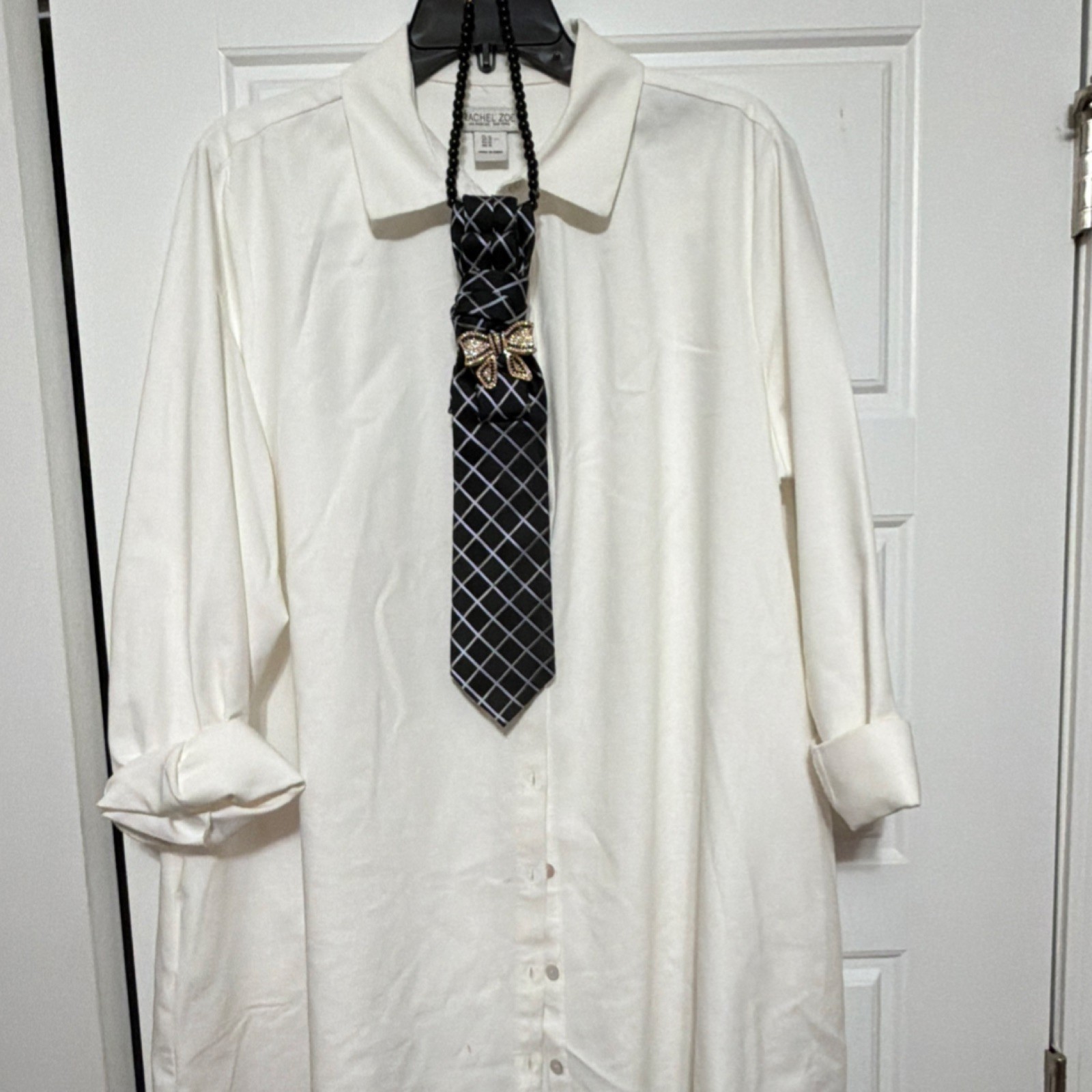 Women’s Jewerly Tie Black White Checkered Designer Style with Bow Accent