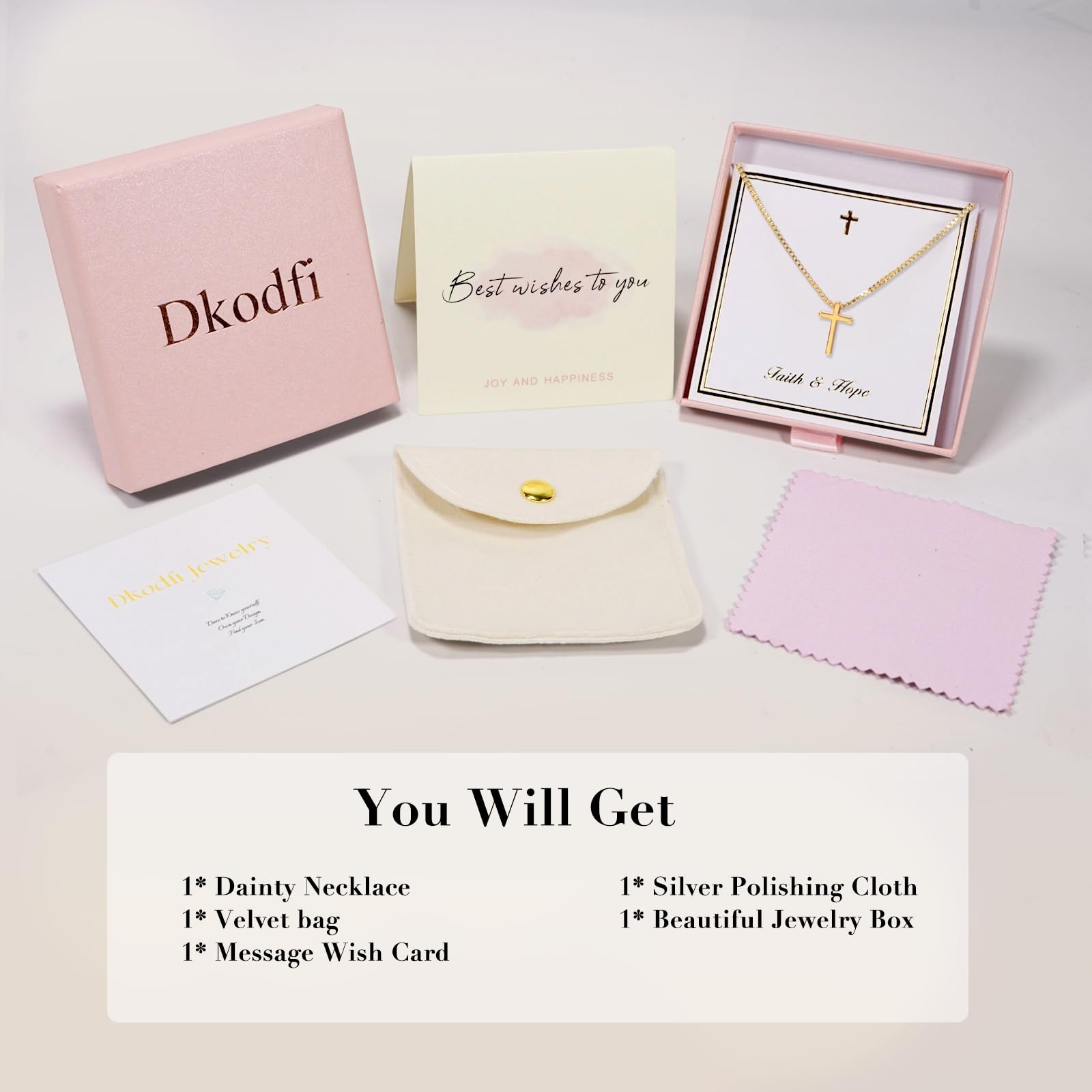 Gold Necklace for Women, Cross Dainty 18K Real one size, GOLD