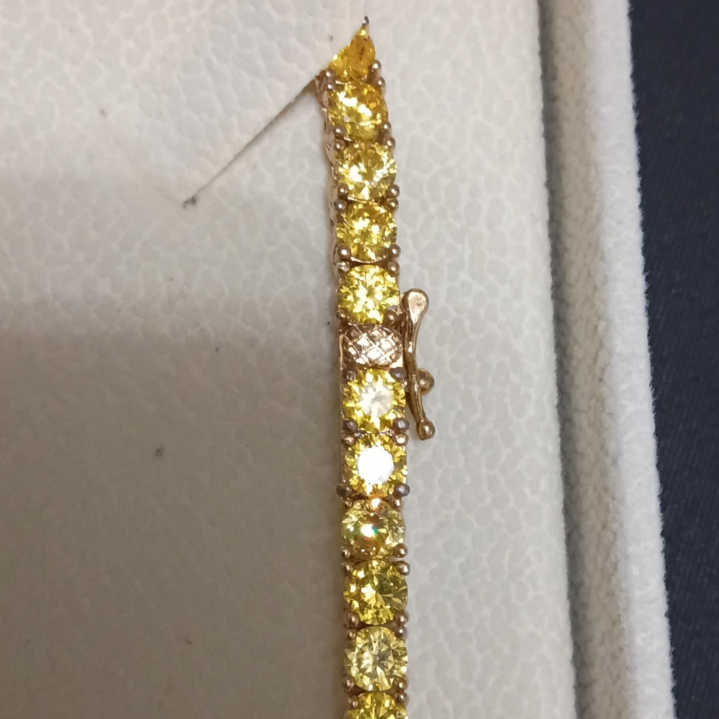 Yellow Gold Tennis Necklace Yellow Round Lab Diamonds Prong Set Box Clasp