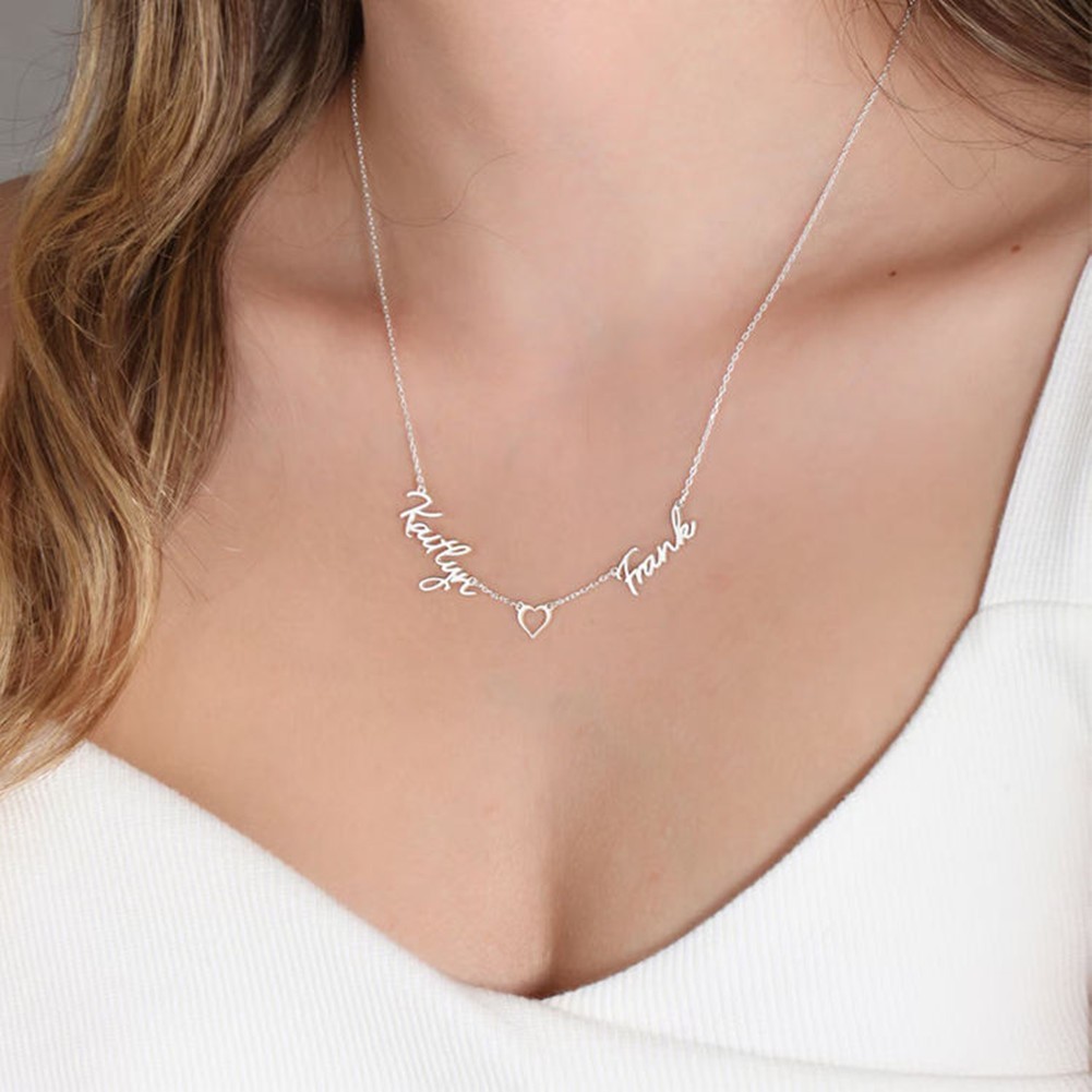 Custom Double Name Heart Pendant Necklace Charm Personalized Jewelry for Women