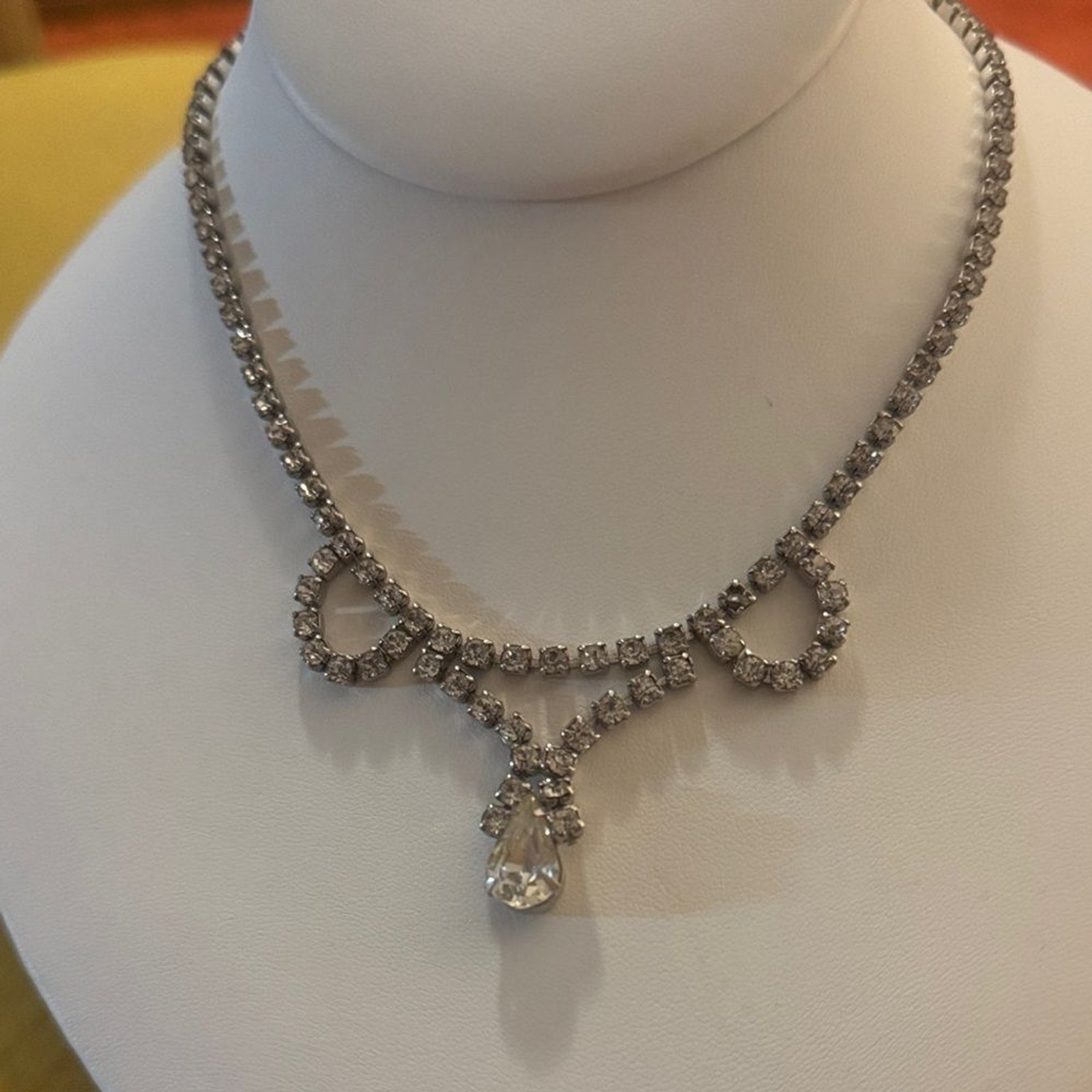 Classic Silver-Tone Crystal Teardrop Necklace
