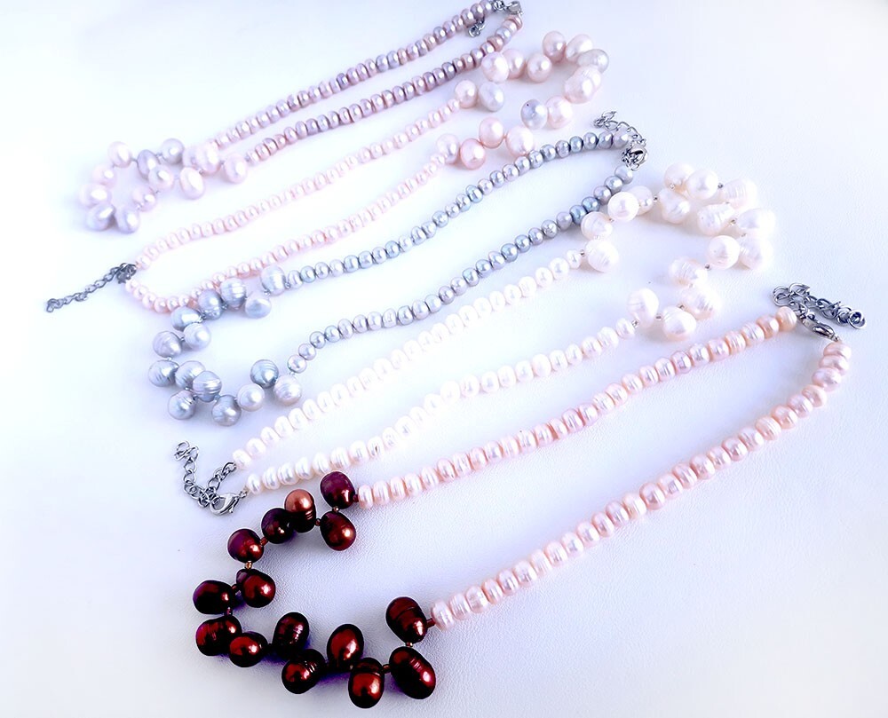 Cushion freshwater pearl side drilled oval pearl choker necklace