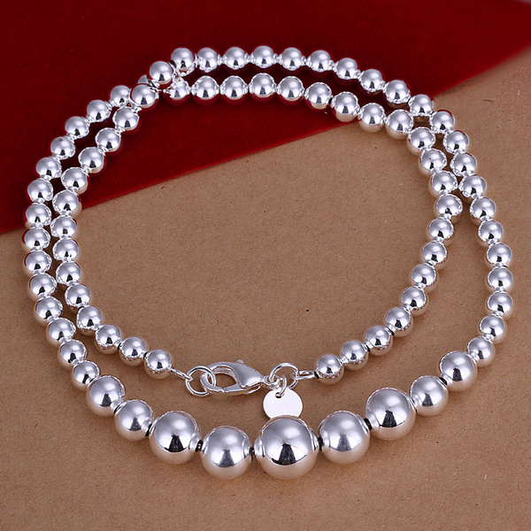 925 Sterling Silver Plated Necklace Hollow Beads Balls 18 Inches 8MM Lobster B93