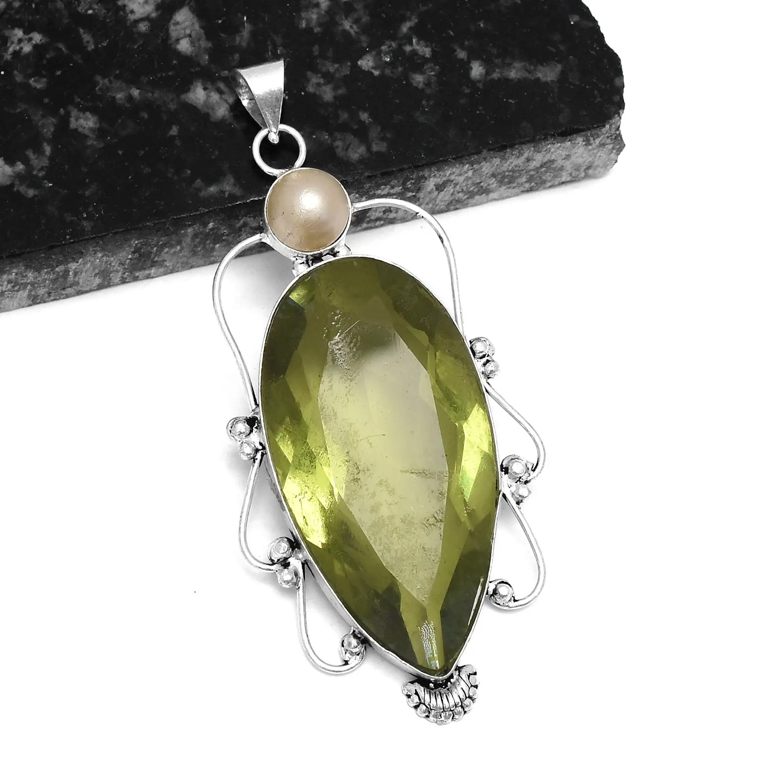 Lab-Created Peridot Pearl Ethnic Handmade Gift Pendant Jewelry 3.4″ P-1719